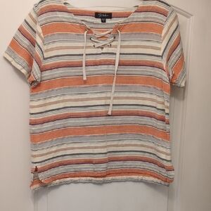 Striped Lace-Up Short Sleeve Tee